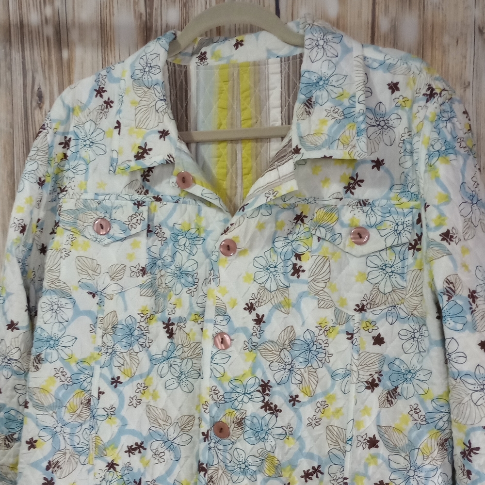 PROVENCE D'AMOUR Blue Green White Quilted REVERSIBLE Lightweight Jacket